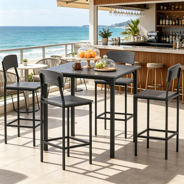 English Elm 5-piece Square Counter Height Dining Set with Steel Frame Stools and Wood Grain Mdf Top T3971S00285