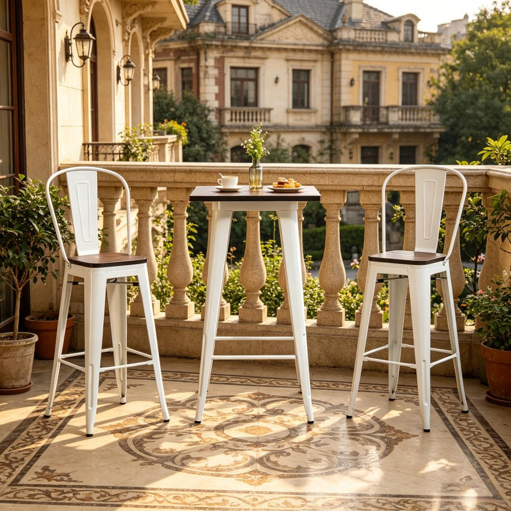 English Elm Patio 3 Piece Bar Set Industrial Counter Height Table Two High Back Stools T3971S00287