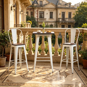 English Elm Patio 3 Piece Bar Set Industrial Counter Height Table Two High Back Stools T3971S00287