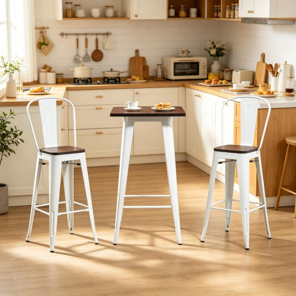 English Elm Patio 3 Piece Bar Set Industrial Counter Height Table Two High Back Stools T3971S00287