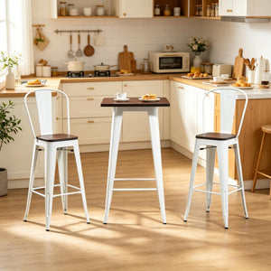 English Elm Patio 3 Piece Bar Set Industrial Counter Height Table Two High Back Stools T3971S00287