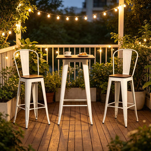 English Elm Patio 3 Piece Bar Set Industrial Counter Height Table Two High Back Stools T3971S00287