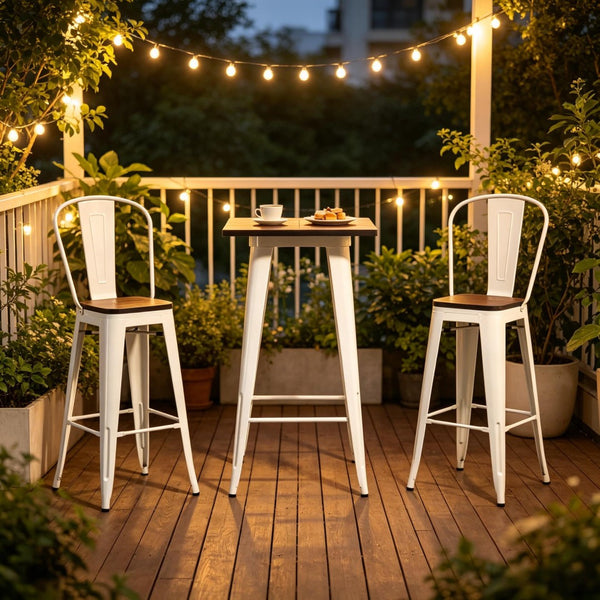 English Elm Patio 3 Piece Bar Set Industrial Counter Height Table Two High Back Stools T3971S00287