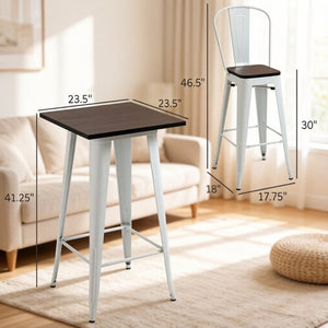 English Elm Patio 3 Piece Bar Set Industrial Counter Height Table Two High Back Stools T3971S00287