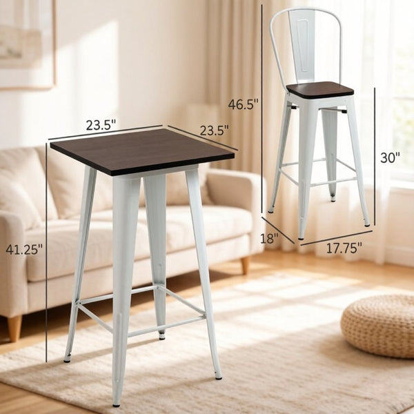 English Elm Patio 3 Piece Bar Set Industrial Counter Height Table Two High Back Stools T3971S00287