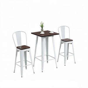 English Elm Patio 3 Piece Bar Set Industrial Counter Height Table Two High Back Stools T3971S00287