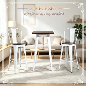 English Elm Patio 3 Piece Bar Set Industrial Counter Height Table Two High Back Stools T3971S00287