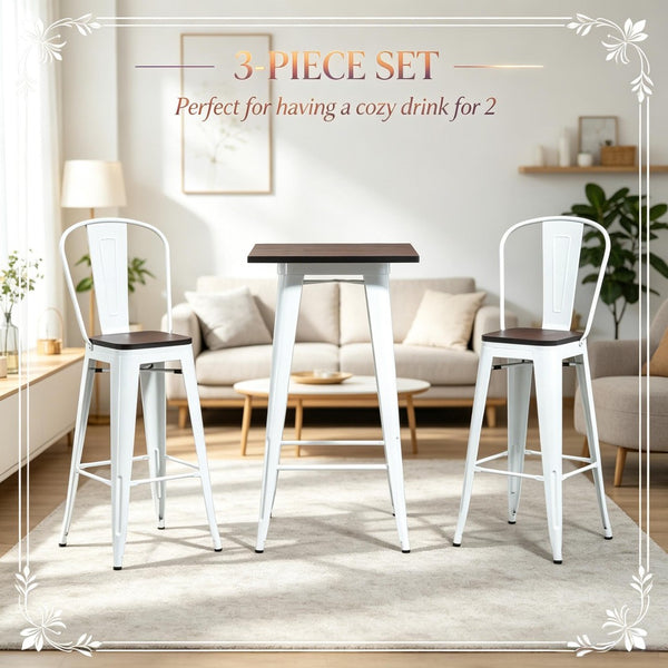 English Elm Patio 3 Piece Bar Set Industrial Counter Height Table Two High Back Stools T3971S00287