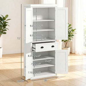 English Elm Freestanding Farmhouse Pantry Cabinet Beadboard White Tall Storage with Adjustable Shelves T3971S00291