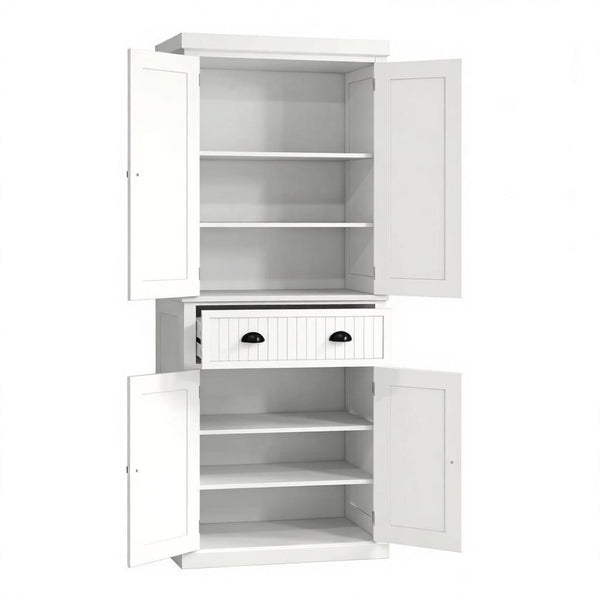 English Elm Freestanding Farmhouse Pantry Cabinet Beadboard White Tall Storage with Adjustable Shelves T3971S00291