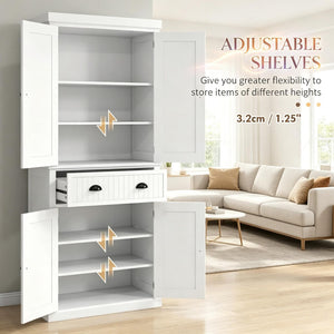 English Elm Freestanding Farmhouse Pantry Cabinet Beadboard White Tall Storage with Adjustable Shelves T3971S00291