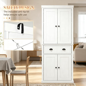 English Elm Freestanding Farmhouse Pantry Cabinet Beadboard White Tall Storage with Adjustable Shelves T3971S00291