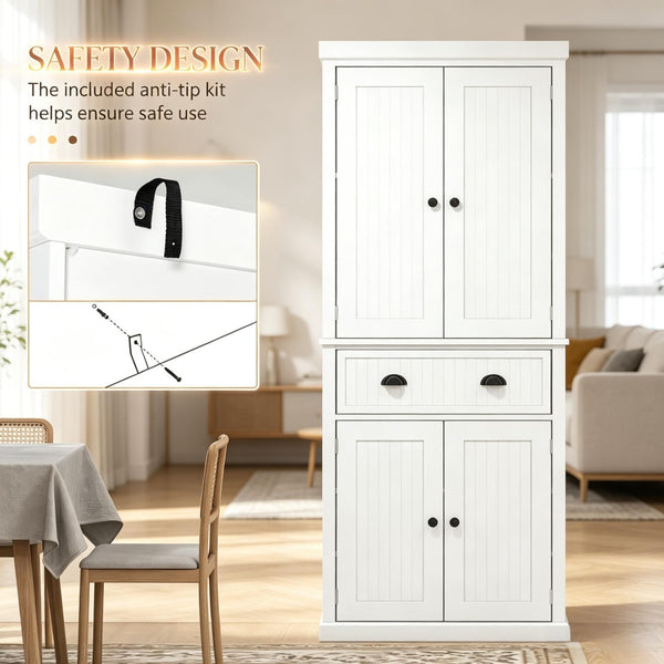 English Elm Freestanding Farmhouse Pantry Cabinet Beadboard White Tall Storage with Adjustable Shelves T3971S00291