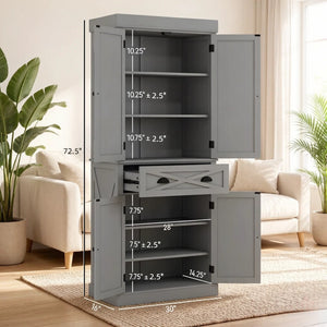English Elm Large Farmhouse Pantry Cabinet with X Panel Doors Adjustable Shelves and Drawer Gray T3971S00292