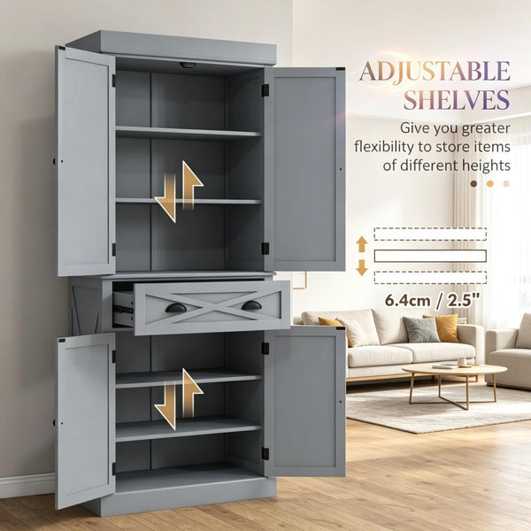 English Elm Large Farmhouse Pantry Cabinet with X Panel Doors Adjustable Shelves and Drawer Gray T3971S00292