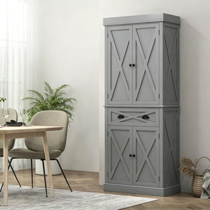 English Elm Large Farmhouse Pantry Cabinet with X Panel Doors Adjustable Shelves and Drawer Gray T3971S00292