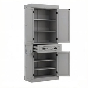 English Elm Large Farmhouse Pantry Cabinet with X Panel Doors Adjustable Shelves and Drawer Gray T3971S00292