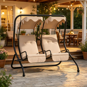 English Elm Garden Freestanding Two-seat Porch Swing with Canopy Spring Mounted Outdoor Rocker T3971S00293
