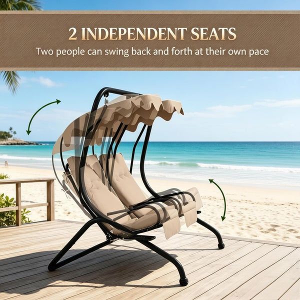 English Elm Garden Freestanding Two-seat Porch Swing with Canopy Spring Mounted Outdoor Rocker T3971S00293