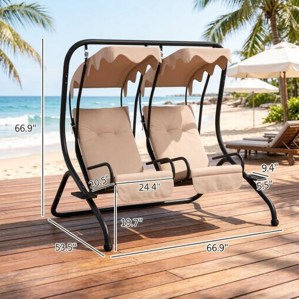 English Elm Garden Freestanding Two-seat Porch Swing with Canopy Spring Mounted Outdoor Rocker T3971S00293