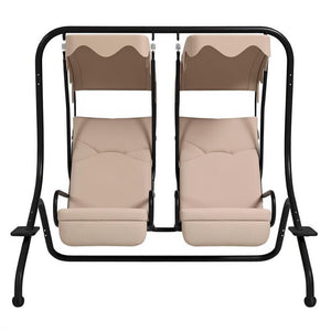 English Elm Garden Freestanding Two-seat Porch Swing with Canopy Spring Mounted Outdoor Rocker T3971S00293
