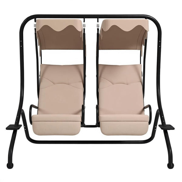 English Elm Garden Freestanding Two-seat Porch Swing with Canopy Spring Mounted Outdoor Rocker T3971S00293