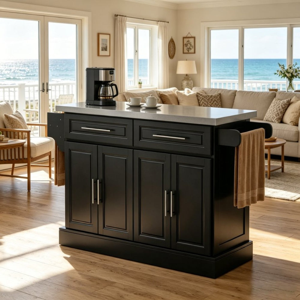 English Elm Portable Stainless Steel Kitchen Island Cart with Storage Drawers and Rolling Wheels T3971S00297