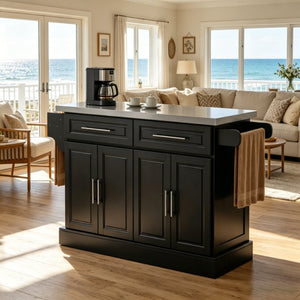 English Elm Portable Stainless Steel Kitchen Island Cart with Storage Drawers and Rolling Wheels T3971S00297
