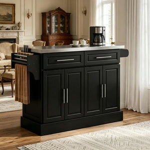 English Elm Portable Stainless Steel Kitchen Island Cart with Storage Drawers and Rolling Wheels T3971S00297