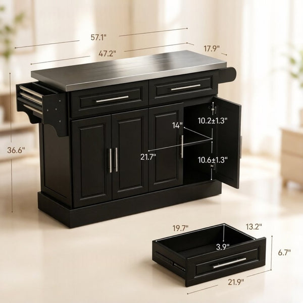 English Elm Portable Stainless Steel Kitchen Island Cart with Storage Drawers and Rolling Wheels T3971S00297
