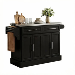 English Elm Portable Stainless Steel Kitchen Island Cart with Storage Drawers and Rolling Wheels T3971S00297