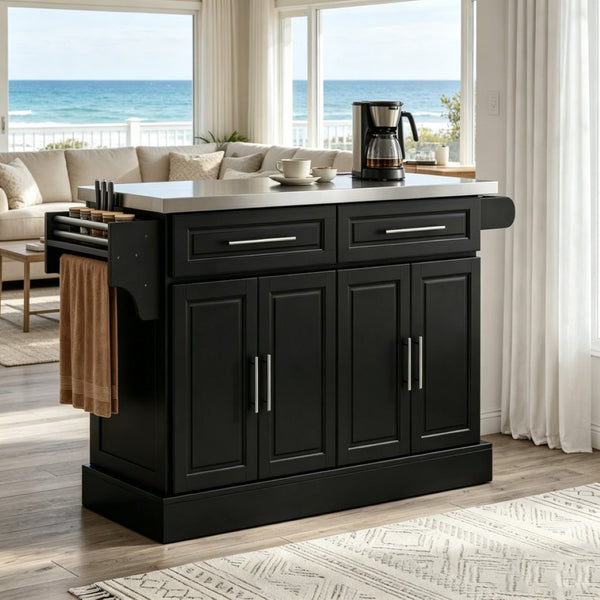 English Elm Portable Stainless Steel Kitchen Island Cart with Storage Drawers and Rolling Wheels T3971S00297