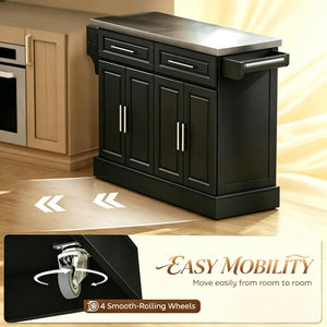 English Elm Portable Stainless Steel Kitchen Island Cart with Storage Drawers and Rolling Wheels T3971S00297