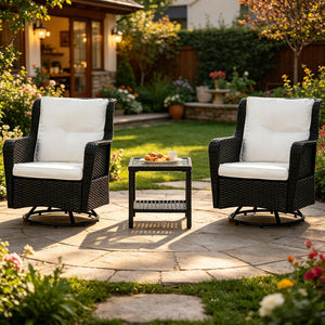 English Elm 3-piece Outdoor Wicker Bistro Set with Swivel Rocker Chairs and Tempered Glass Table T3971S00298