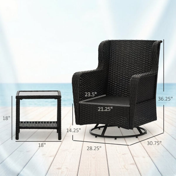 English Elm 3-piece Outdoor Wicker Bistro Set with Swivel Rocker Chairs and Tempered Glass Table T3971S00298