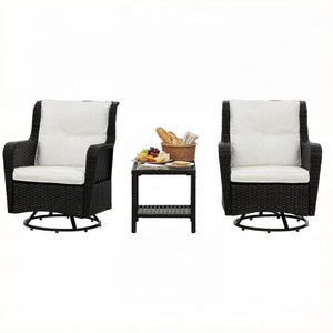 English Elm 3-piece Outdoor Wicker Bistro Set with Swivel Rocker Chairs and Tempered Glass Table T3971S00298