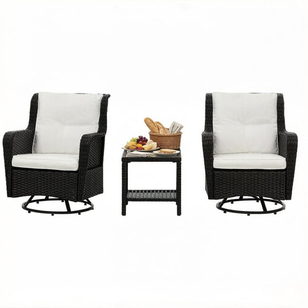 English Elm 3-piece Outdoor Wicker Bistro Set with Swivel Rocker Chairs and Tempered Glass Table T3971S00298