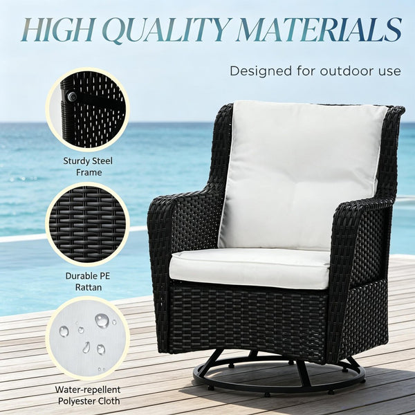 English Elm 3-piece Outdoor Wicker Bistro Set with Swivel Rocker Chairs and Tempered Glass Table T3971S00298