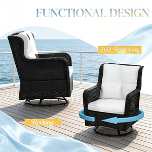 English Elm 3-piece Outdoor Wicker Bistro Set with Swivel Rocker Chairs and Tempered Glass Table T3971S00298