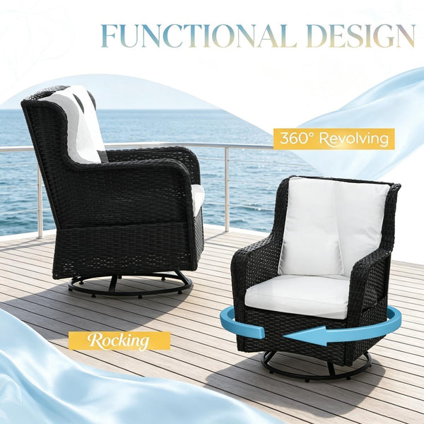 English Elm 3-piece Outdoor Wicker Bistro Set with Swivel Rocker Chairs and Tempered Glass Table T3971S00298