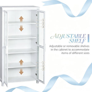 English Elm Hall Five Tier White Pantry Cabinet with Tempered Glass Doors for Kitchen Storage T3971S00299