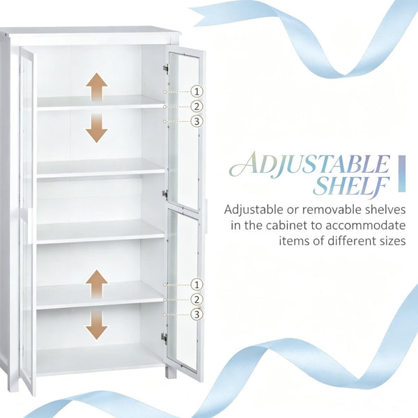 English Elm Hall Five Tier White Pantry Cabinet with Tempered Glass Doors for Kitchen Storage T3971S00299