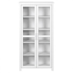 English Elm Hall Five Tier White Pantry Cabinet with Tempered Glass Doors for Kitchen Storage T3971S00299