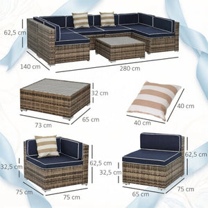 English Elm Outdoor Modular Pe Rattan Sectional Set Seats Six with Steel Frame Patio Sofa T3971S00300