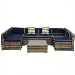 English Elm Outdoor Modular Pe Rattan Sectional Set Seats Six with Steel Frame Patio Sofa T3971S00300