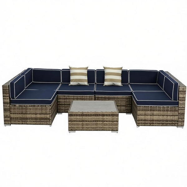 English Elm Outdoor Modular Pe Rattan Sectional Set Seats Six with Steel Frame Patio Sofa T3971S00300