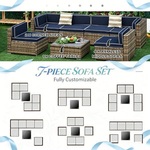 English Elm Outdoor Modular Pe Rattan Sectional Set Seats Six with Steel Frame Patio Sofa T3971S00300