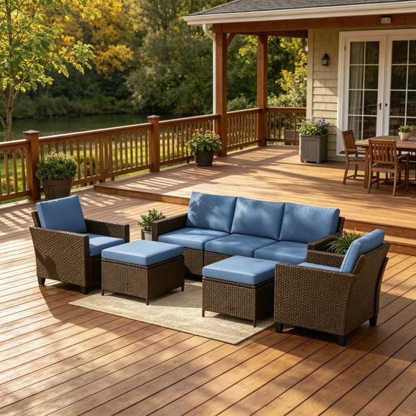 English Elm Modern Handwoven Pe Rattan Outdoor Sectional Set Seats Seven on Patio or Garden T3971S00305
