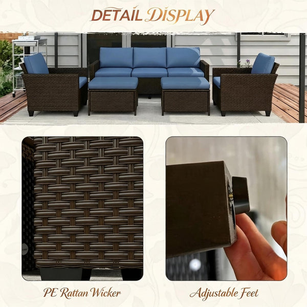 English Elm Modern Handwoven Pe Rattan Outdoor Sectional Set Seats Seven on Patio or Garden T3971S00305