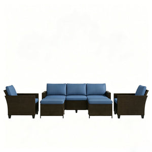 English Elm Modern Handwoven Pe Rattan Outdoor Sectional Set Seats Seven on Patio or Garden T3971S00305